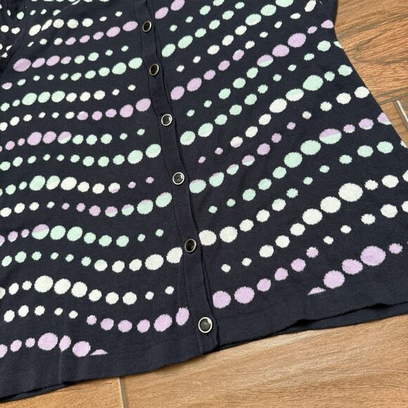 Polka Dot Button-Up Cardigan Sweater Christopher & Banks Pastel Navy Blue Sz M - Picture 6 of 8